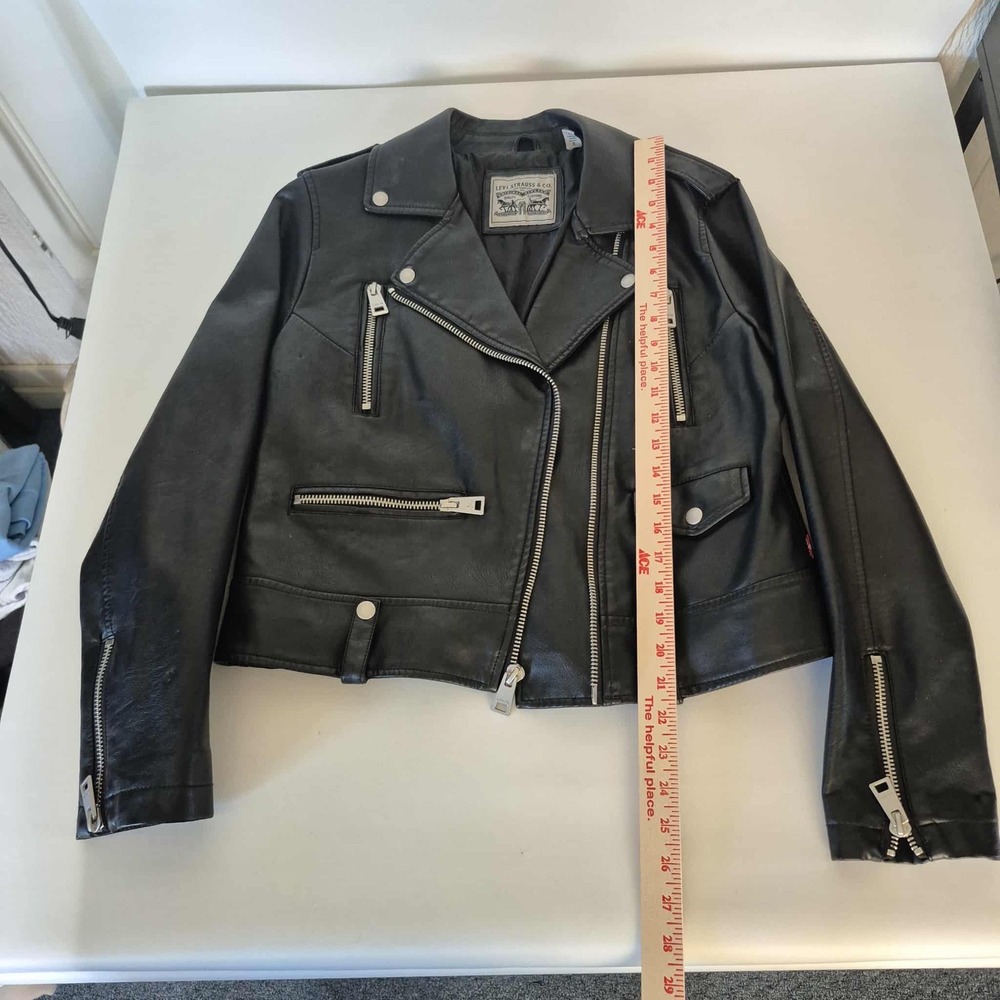 Levi's Women's Large Black Faux Leather Asymmetrical Motorcycle Jacket w/Zippers